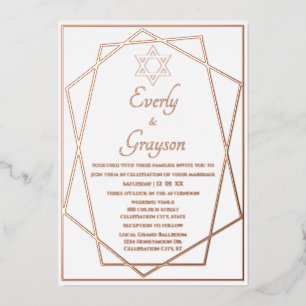 Jewish Star Geometric Lijst Roos Gold Wedding Folie Uitnodiging
