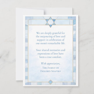 Jewish Sympathy Blue Watercolor Star of David Bedankkaart