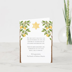 Jewish Sympathy Star Lemon Tree Waterverf Shiva Bedankkaart
