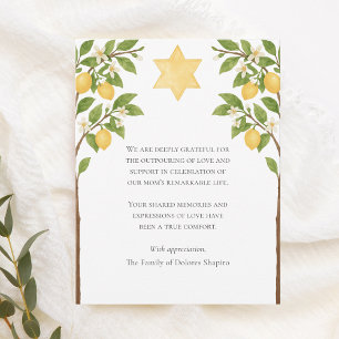 Jewish Sympathy Star Lemon Tree Waterverf Shiva Bedankkaart