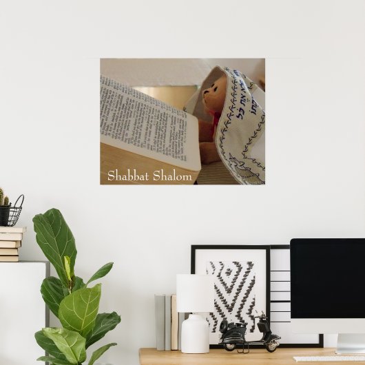 Jewish Teddy Bear draagt een tallit Shabbat Shalom Poster (Thuiskantoor)