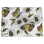 Jezebel vlinders en daisy bloemen op wit groot cadeauzakje (Voorkant)