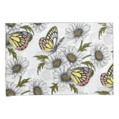 Jezebel vlinders en daisy bloemen op wit kussensloop (Voorkant-Rechts)