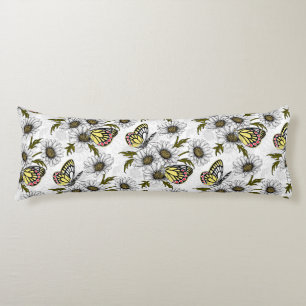 Jezebel vlinders en daisy bloemen op wit lichaamskussen