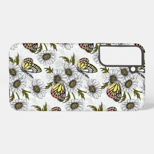 Jezebel vlinders en daisy bloemen op wit samsung galaxy hoesje (Achterkant horizontaal)