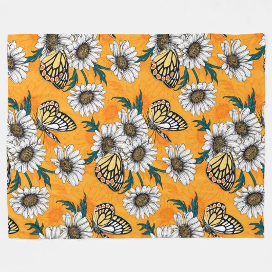 Jezebelvlinders en daisy bloemen fleece deken (Voorkant (Horizontaal))