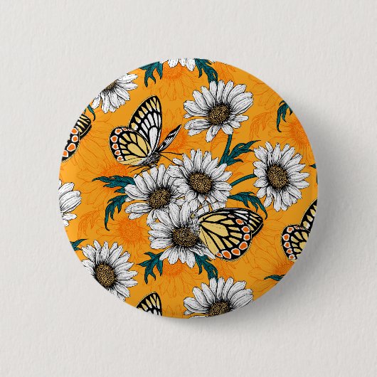 Jezebelvlinders en daisy bloemen ronde button 5,7 cm (Voorkant)