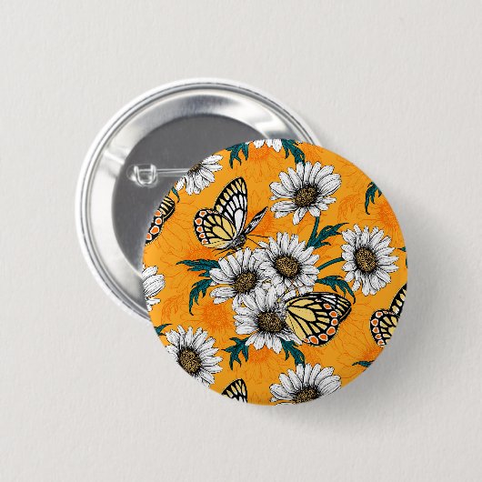 Jezebelvlinders en daisy bloemen ronde button 5,7 cm (Voorkant /achterkant)