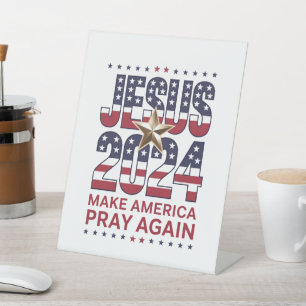 Jezus 2024 Laat Amerika Weer Bidden Reclamebord Met Voetstuk