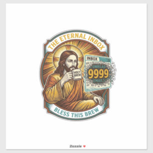 Jezus 9999 ongelezen e-mails inbox nul kantoor hum sticker