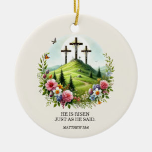 Jezus aan het Kruis Hij is Opgewekt Pasen Keramisch Ornament
