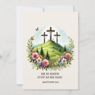 Jezus aan het kruis, Hij is verrezen met Pasen Feestdagenkaart