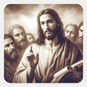 Jezus afgebeeld als een leraar vierkante sticker