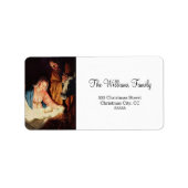 Jezus als kind met Mary & Joseph Vrolijk Kerstfees Etiket (Voorkant)