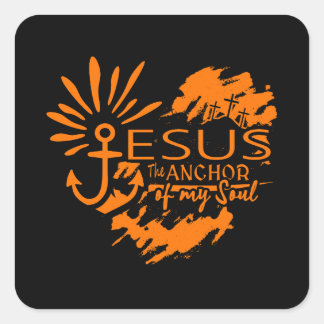 Jezus Anker van mijn Ziel – Hart Kruis Vierkante Sticker