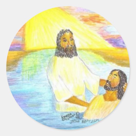 Jezus' Baptisme Ronde Sticker (Voorkant)
