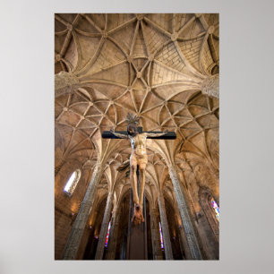 Jezus beeld in de kathedraal, interieur poster