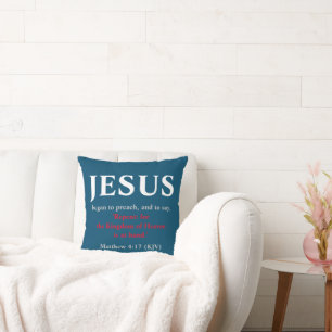 Jezus begon te prediken. Matteüs 4:17 Blauw van de Kussen