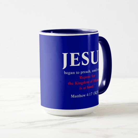 Jezus begon te preken. Matthew 4:17 Mok (Voorkant rechts)