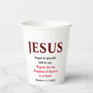 Jezus begon te preken. Matthew 4:17 Papieren Bekers