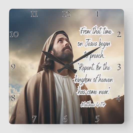 Jezus: Bekeert u, Koninkrijk der hemelen Vierkante Klok (Voorkant)