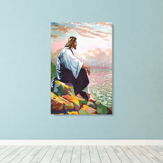 Jezus bidt door hemzelf Matteüs 14:22-23 Canvas (Insitu (Houten vloer))