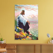 Jezus bidt door hemzelf Matteüs 14:22-23 Canvas (Insitu (Woonkamer))