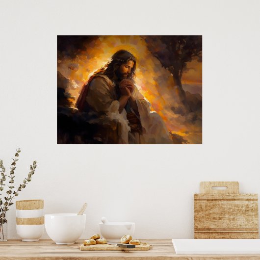 Jezus bidt in de tuin van Gethsemane Poster (Keuken)