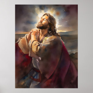 Jezus bidt in het park poster