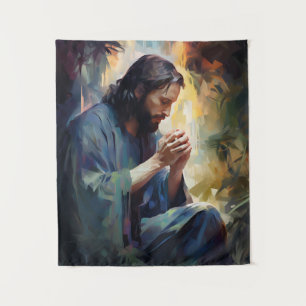Jezus bidt kunstwandtapijt wandkleed