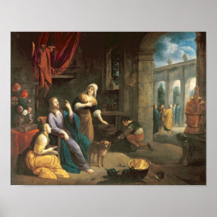 Jezus bij het Huis van Martha en Mary Poster