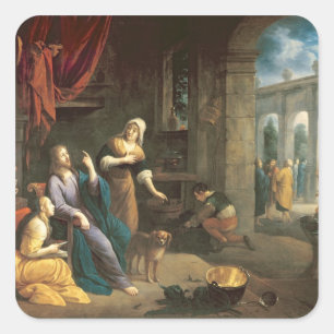 Jezus bij het Huis van Martha en Mary Vierkante Sticker