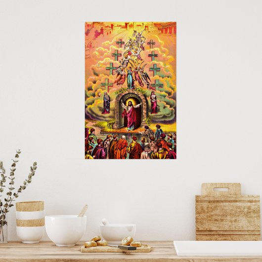 Jezus bij het poster van de Heven Gate (Keuken)