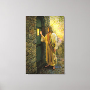 Jezus bij je ontwerp van de blauwe deur canvas afdruk