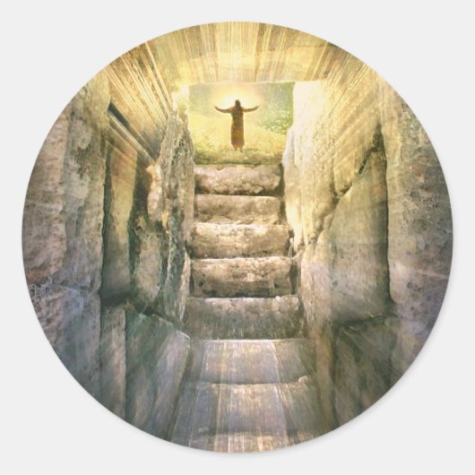 Jezus bij Legty Tomb Paasheropleving Ronde Sticker (Voorkant)
