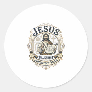 Jezus Blauwdruk Architect Plan Jezus Blauwdruk Boo Ronde Sticker