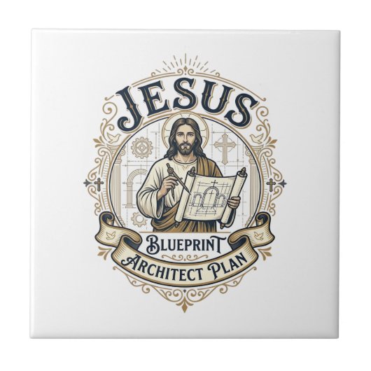 Jezus Blauwdruk Architect Plan Jezus Blauwdruk Boo Tegeltje (Voorkant)
