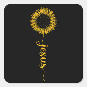 Jezus Blessed Thankful Christelijk Faith Sunflower Vierkante Sticker