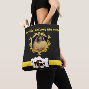 Jezus Blijf kalm en bidden als een gekke monogram Tote Bag