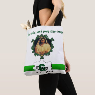 Jezus Blijf kalm en bidden als een gekke monogram Tote Bag