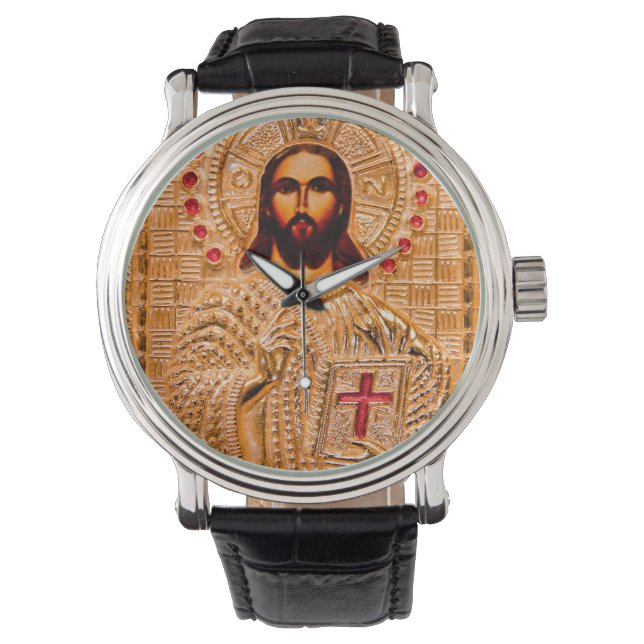 Jezus christt gouden icoon horloge (Voorkant)