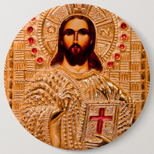 Jezus christt gouden icoon ronde button 6,0 cm (Voorkant)