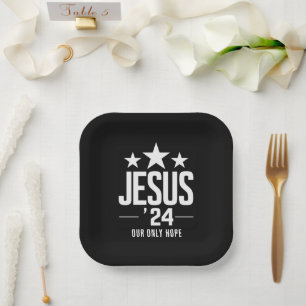 Jezus Christus 2024 President VS Verkiezing Politi Papieren Bordje