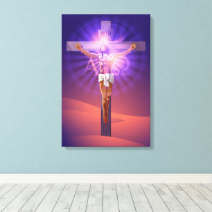 Jezus Christus aan het kruis Alfa en omega Canvas Afdruk