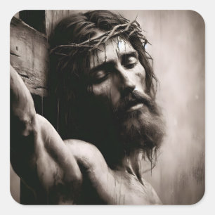 Jezus Christus aan het religieuze kruis Vierkante Sticker