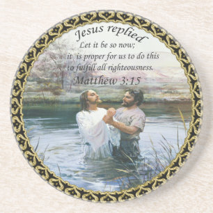 Jezus Christus Baptisme afbeelding twee Zandsteen Onderzetter