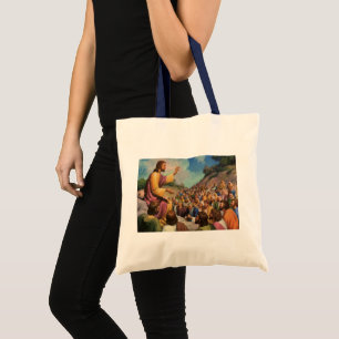 Jezus Christus Bergrede, Vintage Religie Tote Bag