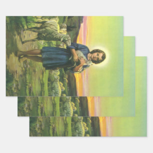 Jezus Christus de Shepherd met Baby Lamb Inpakpapier Vel