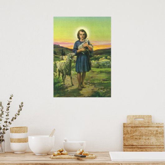  Jezus Christus de Shepherd met Baby Lamb Poster (Keuken)