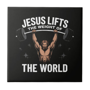 Jezus Christus Deadlifting Tegeltje